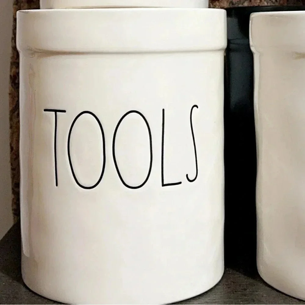Rae Dunn Collection Magenta Kitchen Utensil Holder/Crock/Canister TOOLS (white)